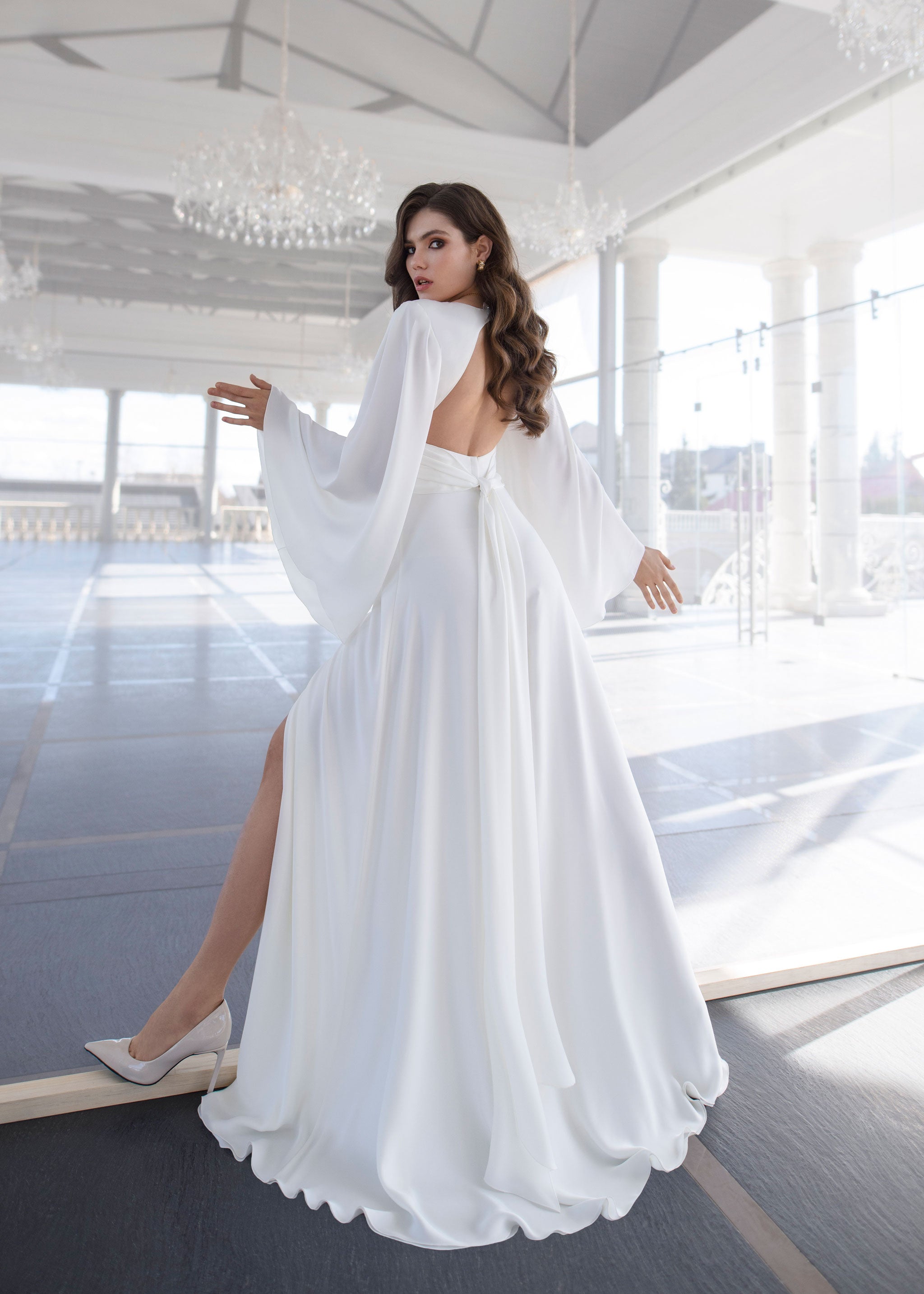Kai | Simple White Watteau Train Boho Long Mermaid Wedding Dress | KissProm
