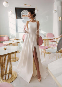 Simple white wedding dress online.