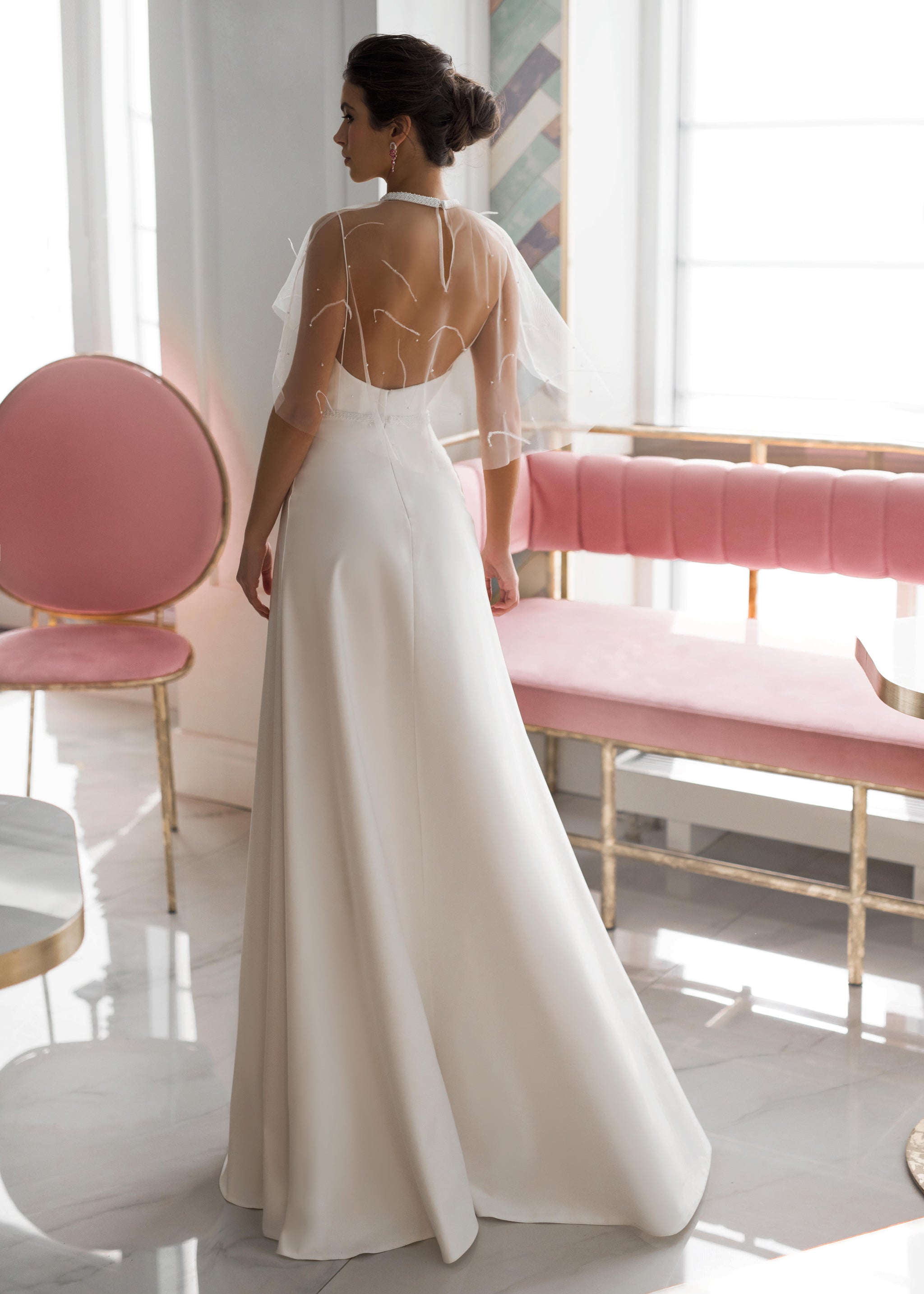 Simple white wedding dress.