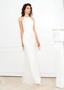 Straight silhouette wedding dress. Beaded wedding dress. Chic bridal gown online