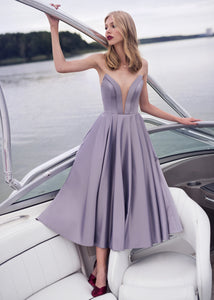 Soft satin tea lenght evening dress. Prom dress. Bridesmaids dress online.